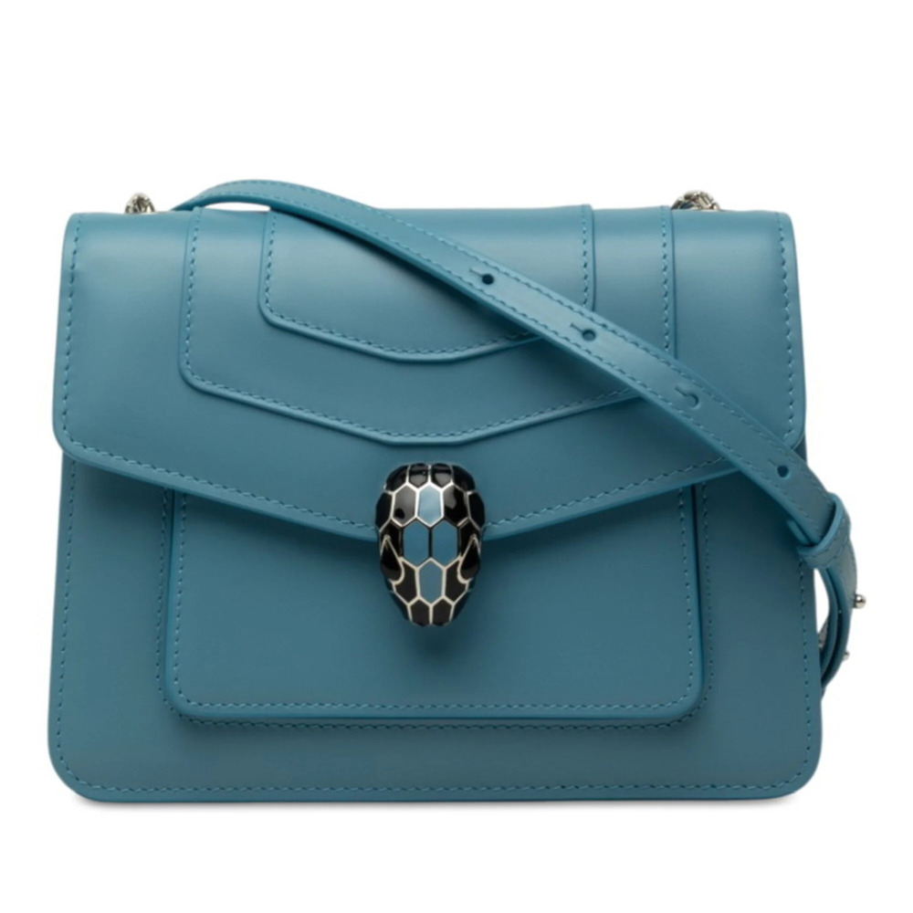 BVLGARI Serpenti Forever Chain Shoulder Bag, Crossbody, Blue Leather, Women's